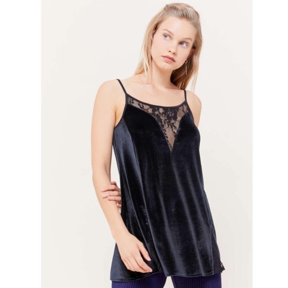 Urban Outfitters UO Black Velvet Lace Inset Wilder Cami Tank Top